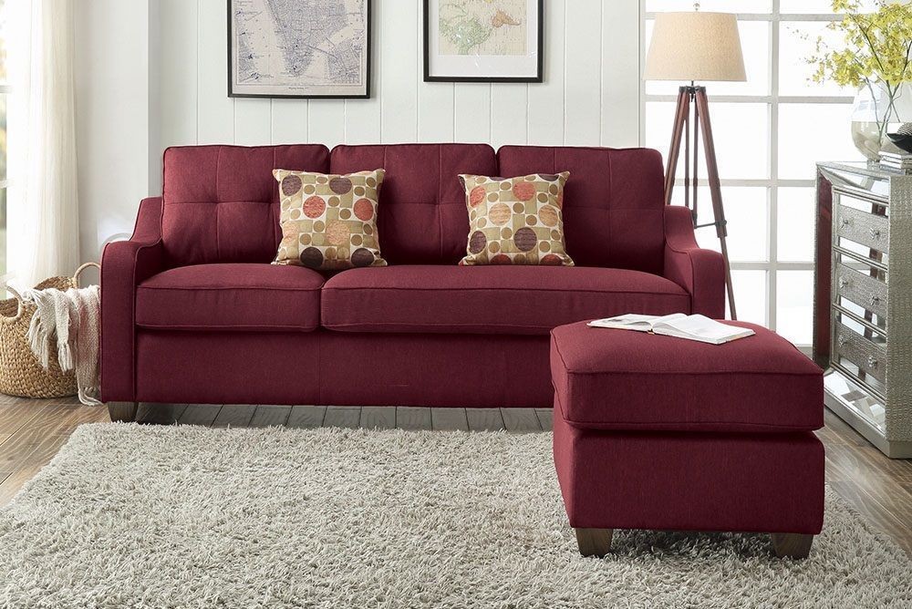 Cleavon  Sectional Linen Sofa w/2 Pillows - Red