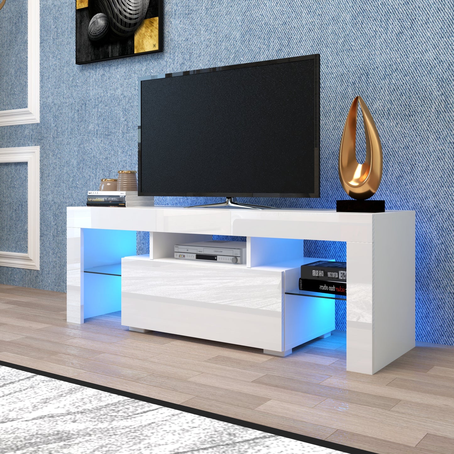 Prime Entertainment TV Stand with LED Light TV - White