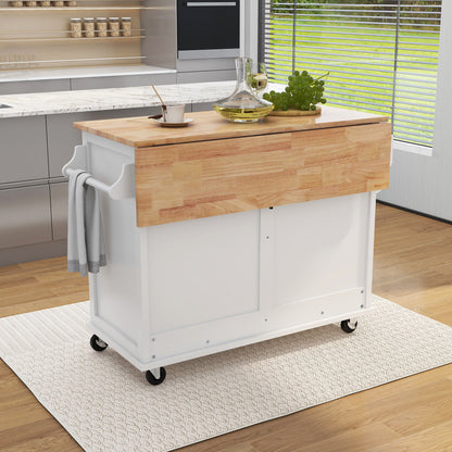 Culinary  Kitchen Cart with Countertop With Barn Door - White