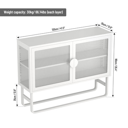 Tempered Glass Cabinet Credenza - White