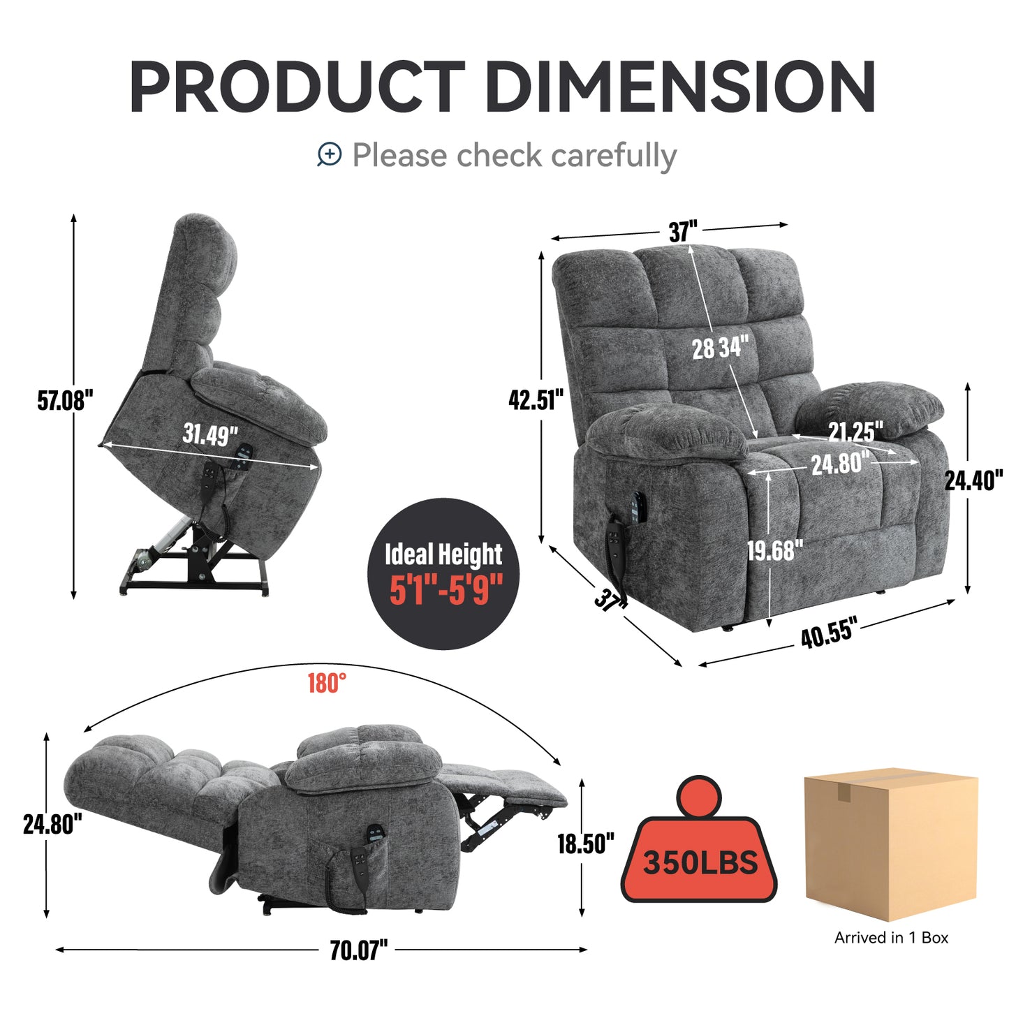 Livia Lift Recliner Chair Heat Massage Dual Motor - Gray