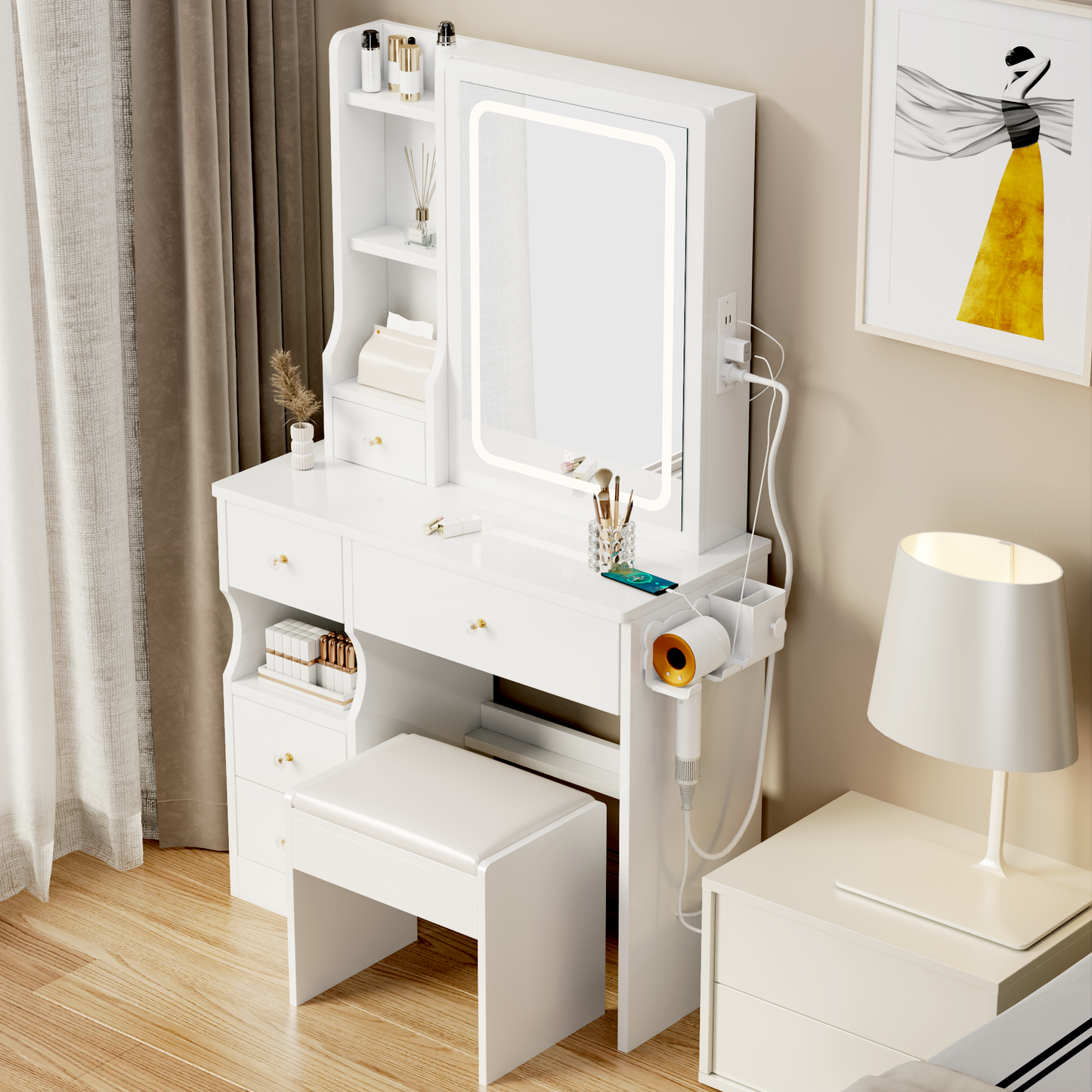 Dova II Makeup Vanity Desk Set - White