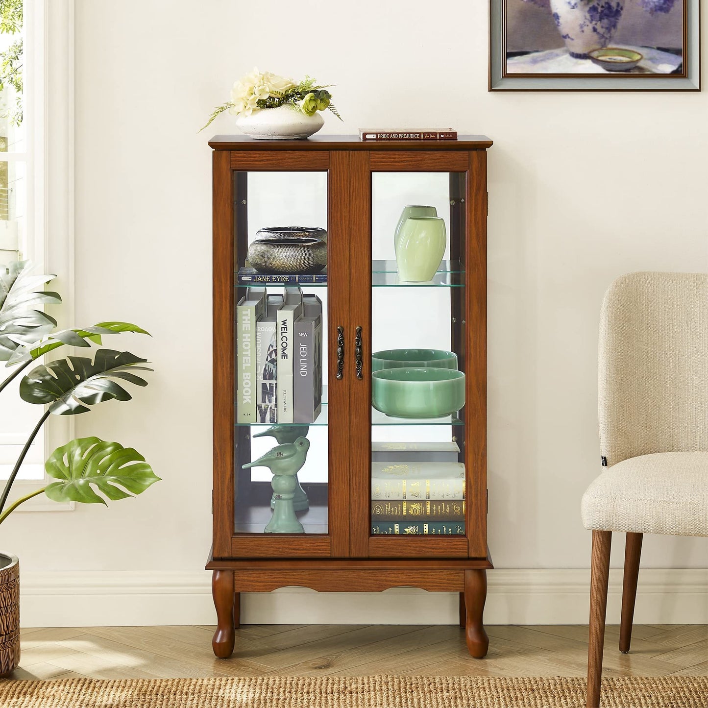 Karla Lighted Curio Diapaly Cabinet - Oak