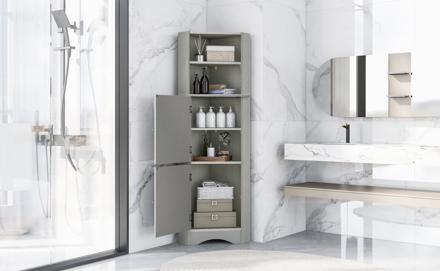 Skyward Bathroom Corner Cabinet - Gray