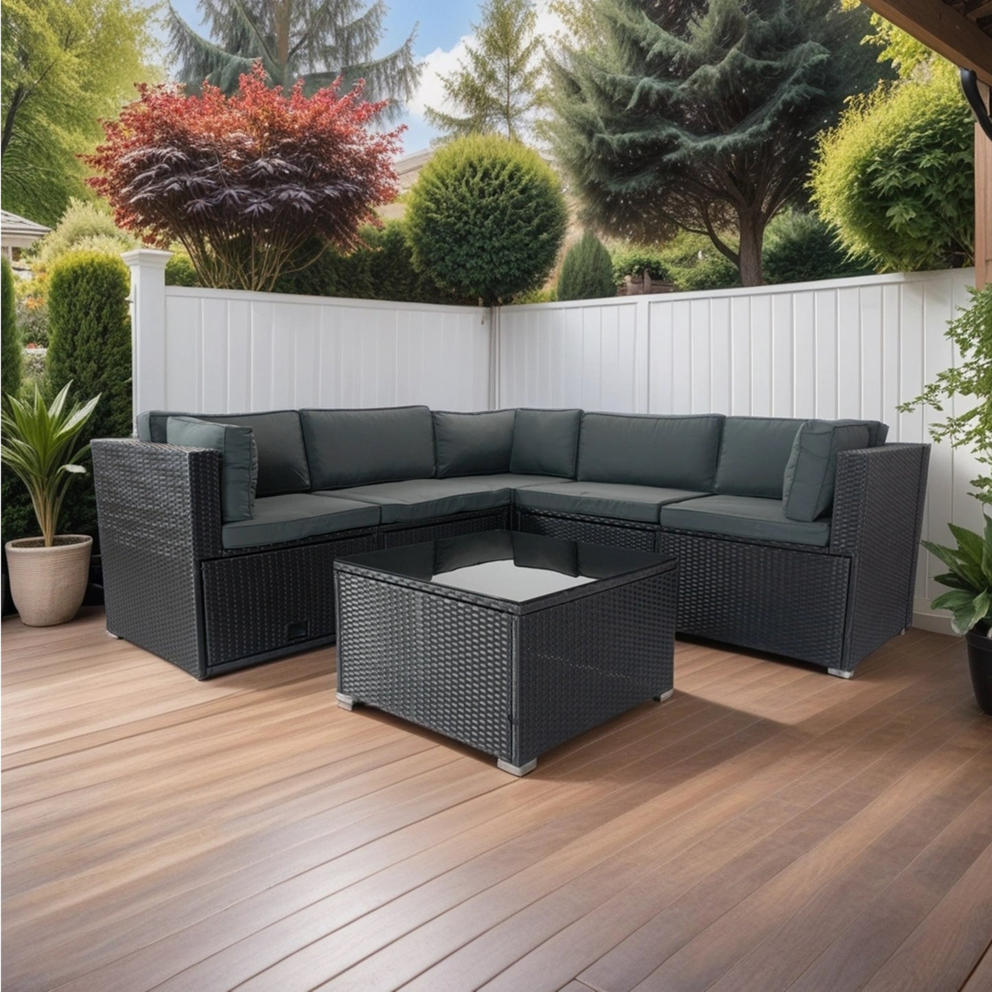 Nana 6 Pc Outdoor Patio Rattan Sectional Sofa Set - Black