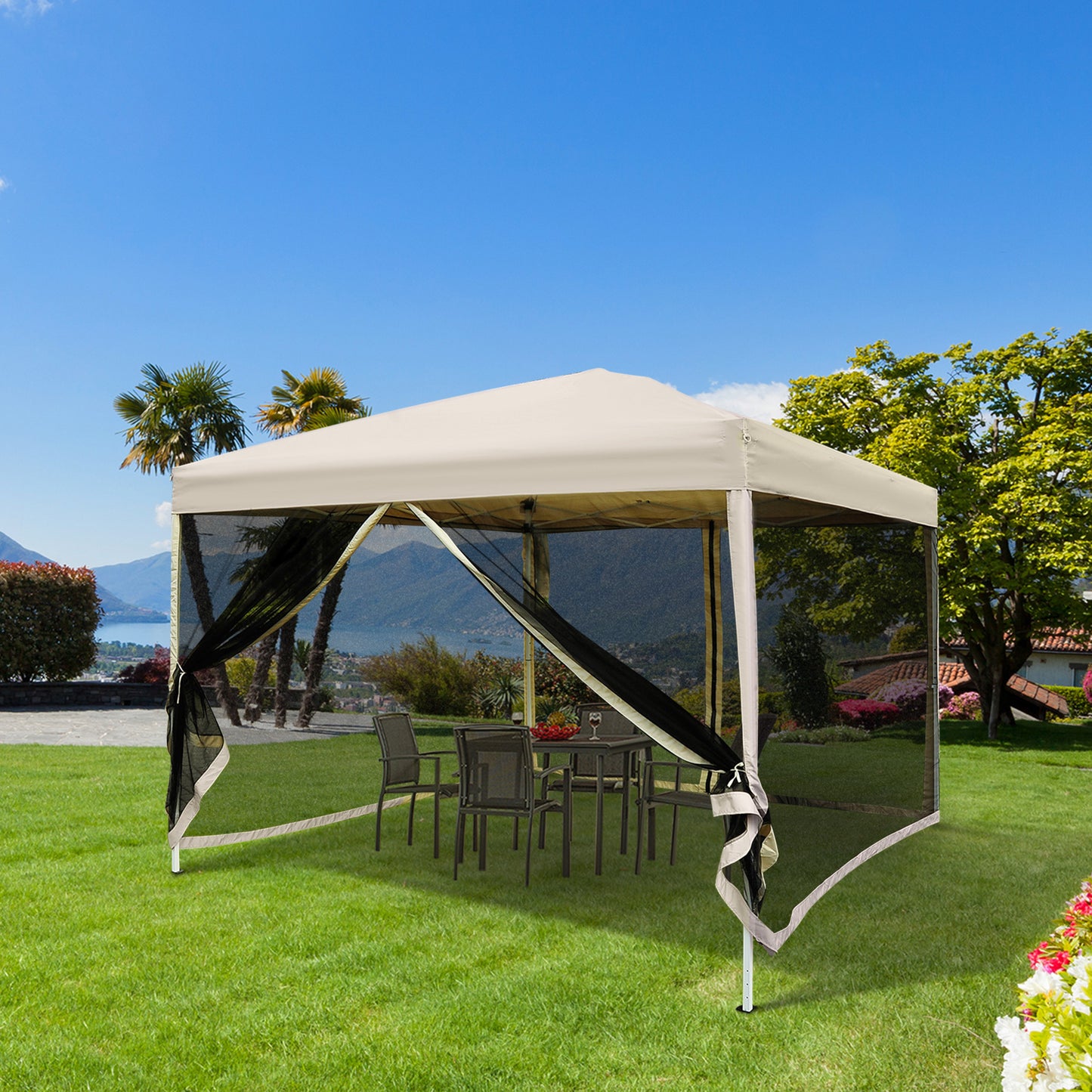 Dawkin 10 x 10 ft Pop Up Canopy Tent with Netting - Beige