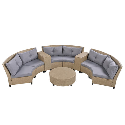 Hester 8 Pc Outdoor Rattan Wicker Half-Moon Sectional Sofa Set - Gray