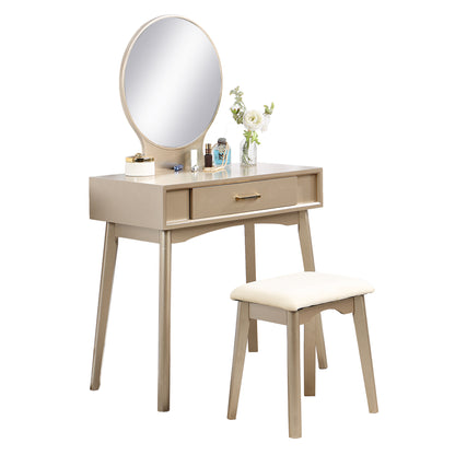 Maly Contemporary Wood Vanity and Stool Set - Gold