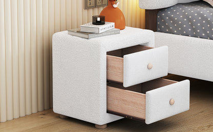 Teddy Fleece Nightstand with 2 Drawers - White