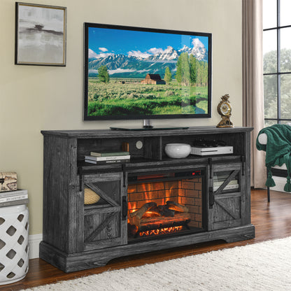 60 Inch Electric Fireplace  Entertainment Center With Door Sensor - Oak