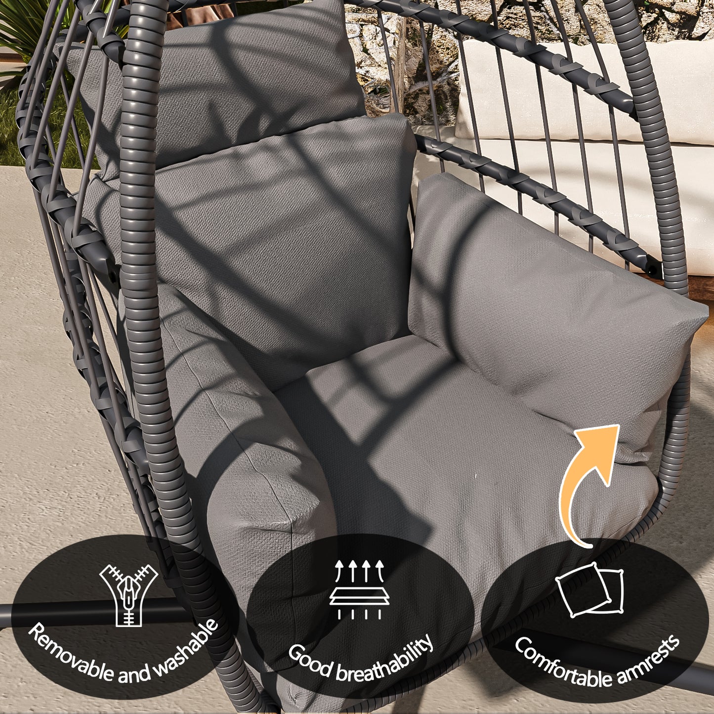 Bayron Patio Hanging Swing Chair with Stand - Gray