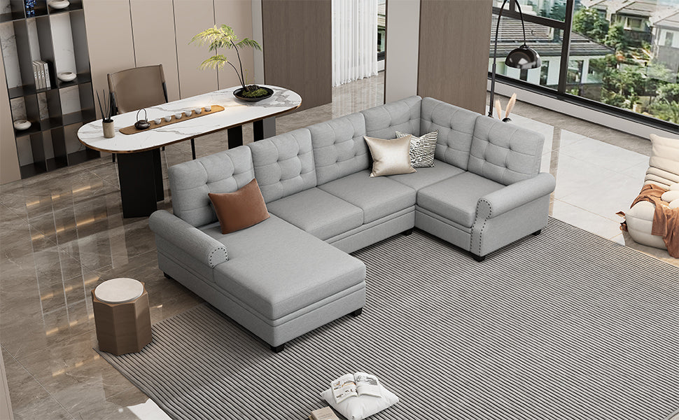 Aisha Modern U-Shaped Corner Sectional Sofa - Gray