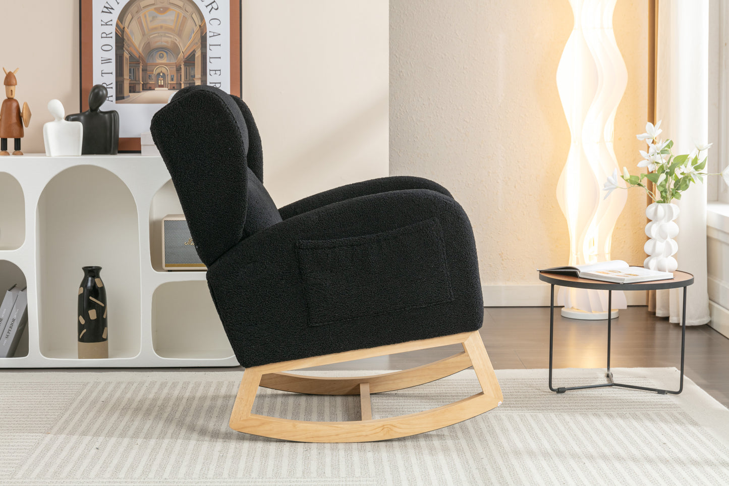 Nadia Teddy Fabric Rocking Chair - Black