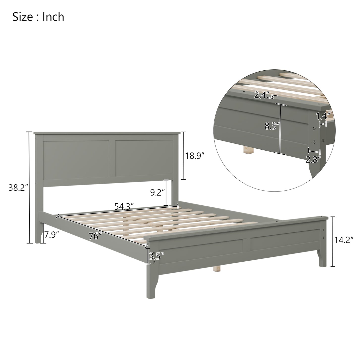 Miller Full Size Platform Bed Frame - Gray