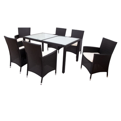 Neta 7 Pc Outdoor Patio Wicker Dining Set - Black