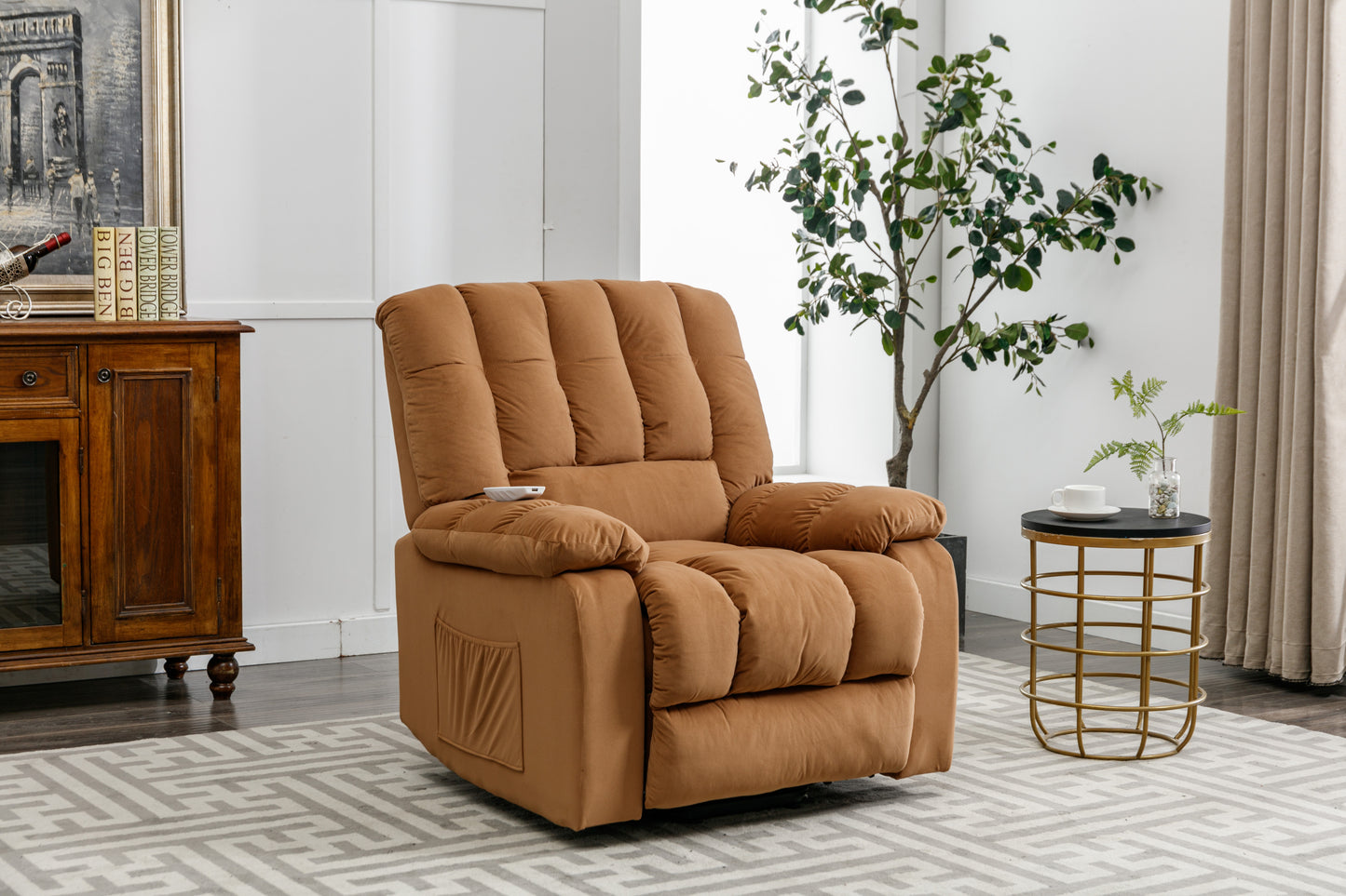 Parsons Power Recliner with Massage Function - Light Brown