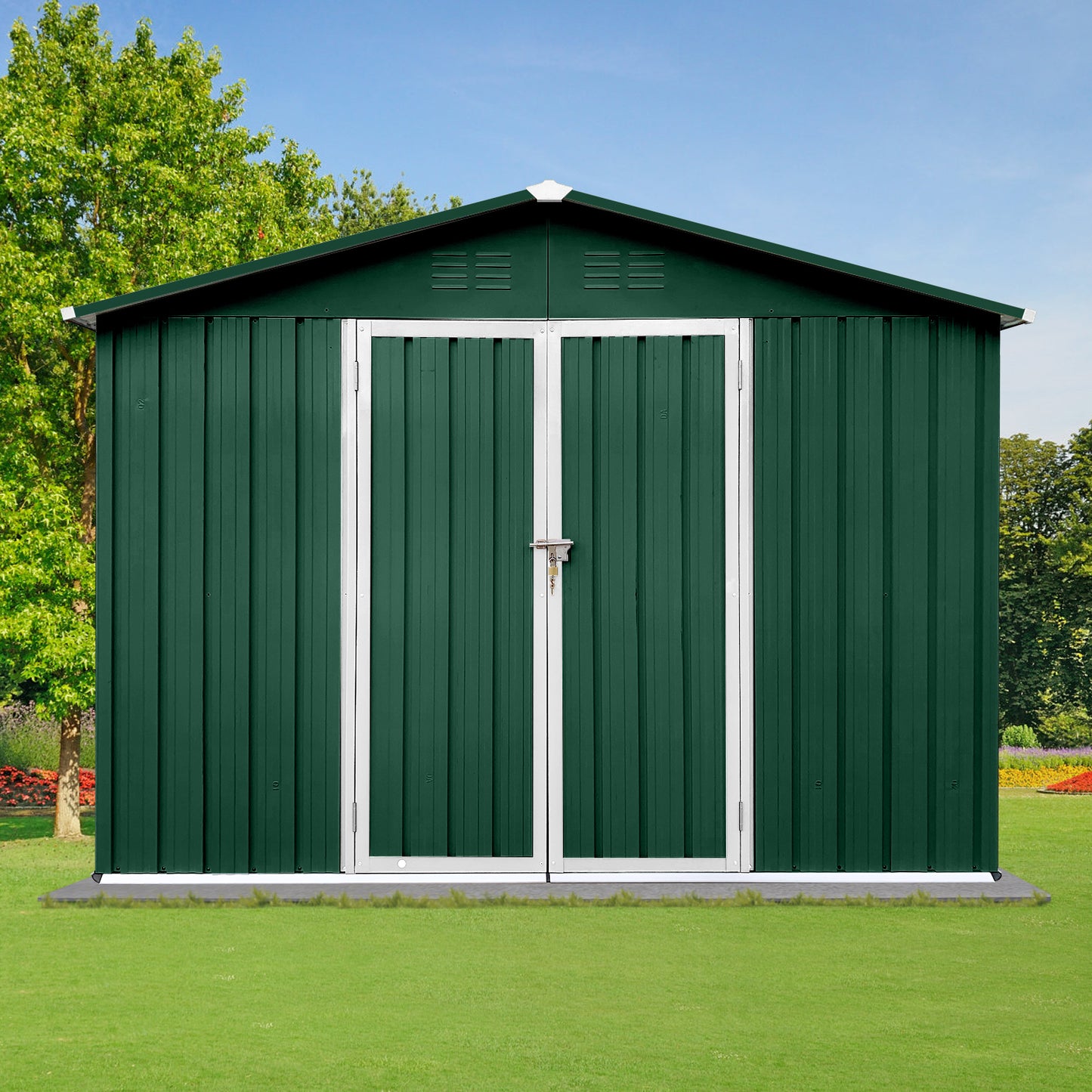 Homer 6 X 8 ft Metal Garden Sheds Outdoor Storage - Green+White