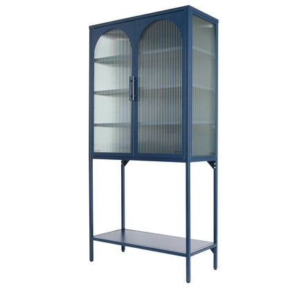 Arched II Glass Doors Floor Cabinet - Blue