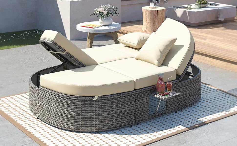 Burley Outdoor Sun Bed Patio 2-Person Daybed - Beige