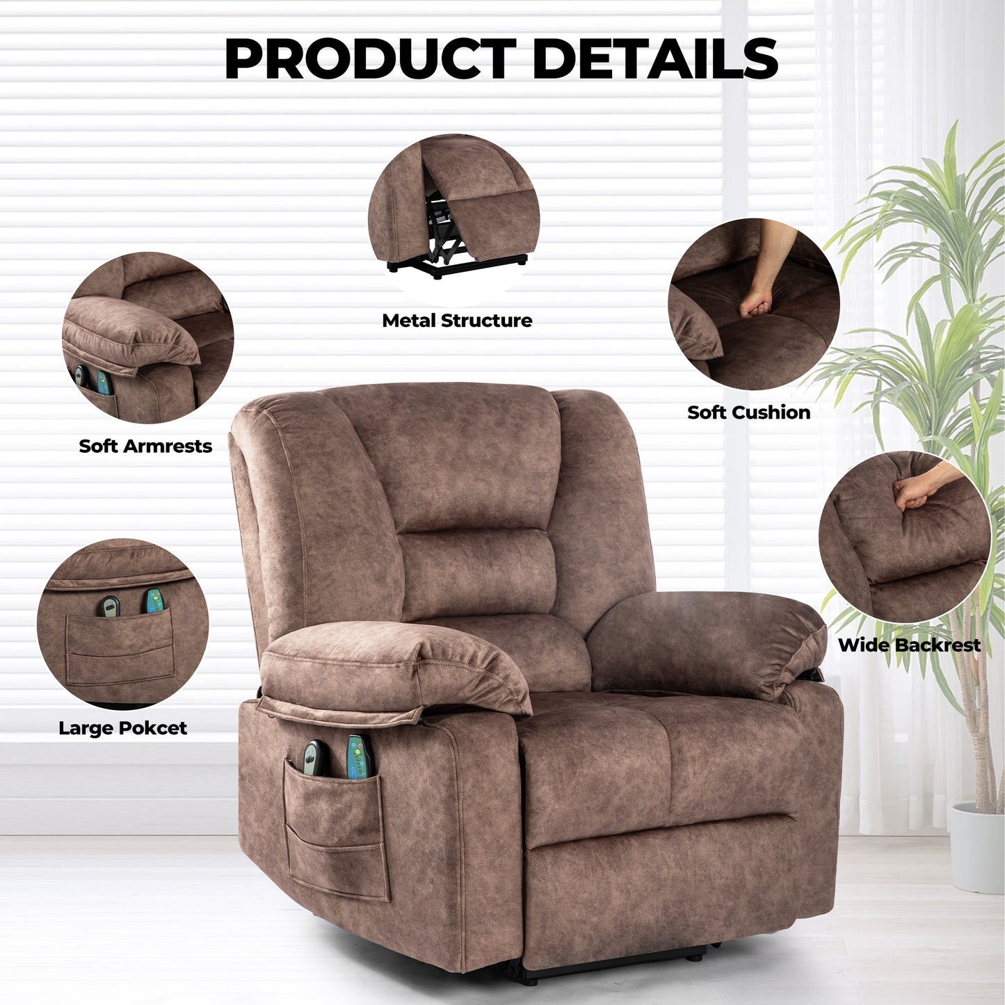 Harris Power Lift Recliner Chair with Massage - Brown