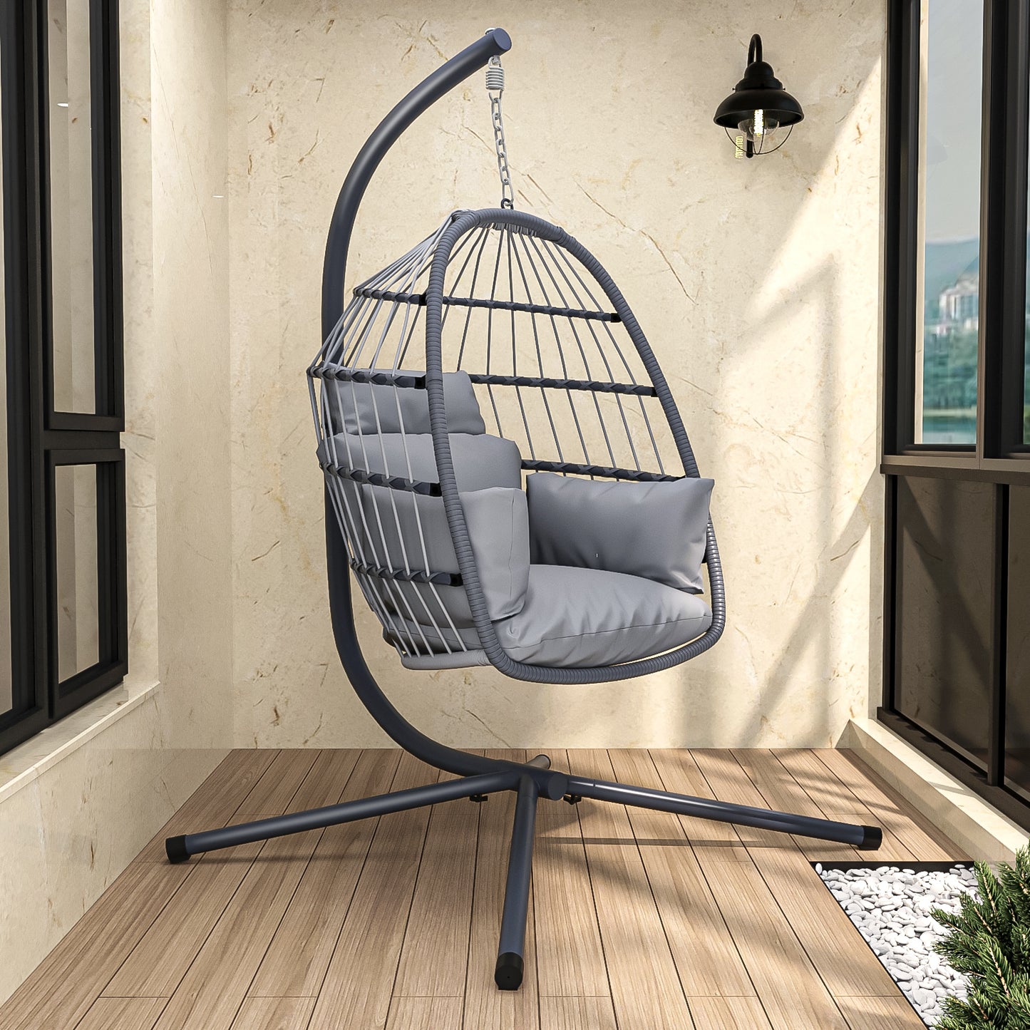 Bayron Patio Hanging Swing Chair with Stand - Gray