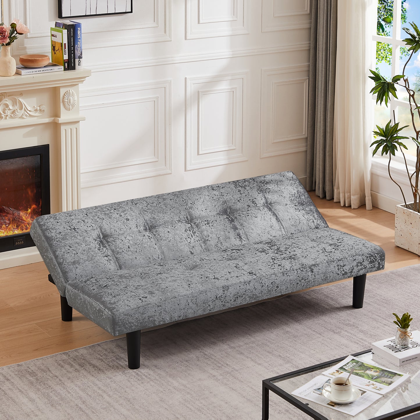 Iced Velour Convertible  Sofa Bed - Steel Gray