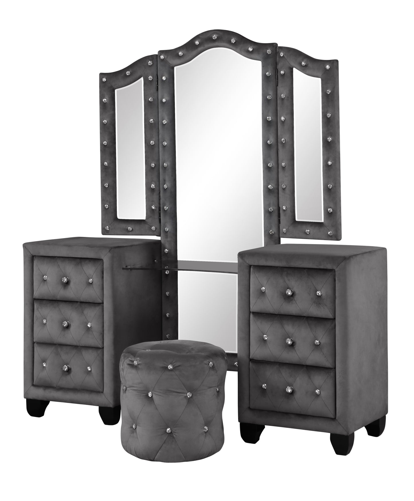 Selina Velvet 6-Drawer Makeup Vanity Set - Gray