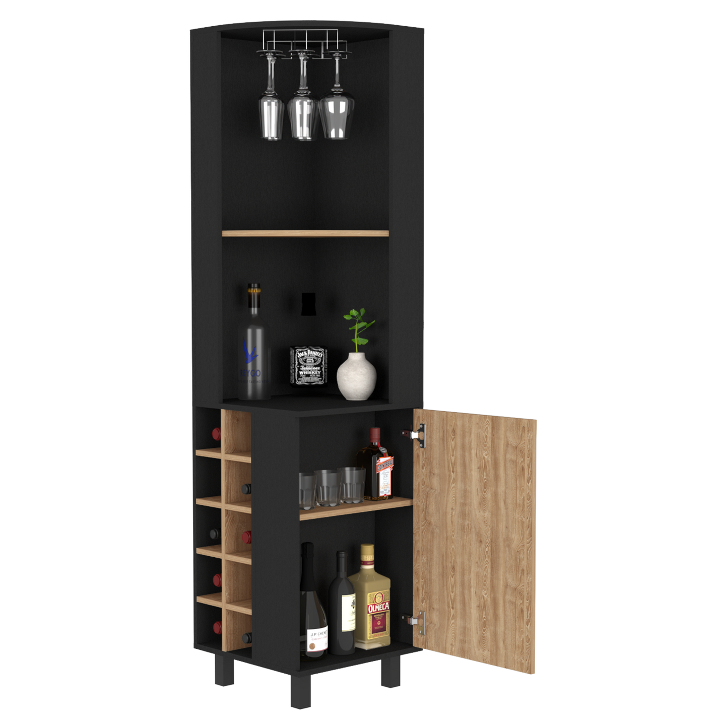 Cleveland Corner Bar Cabinet - Black/Pine