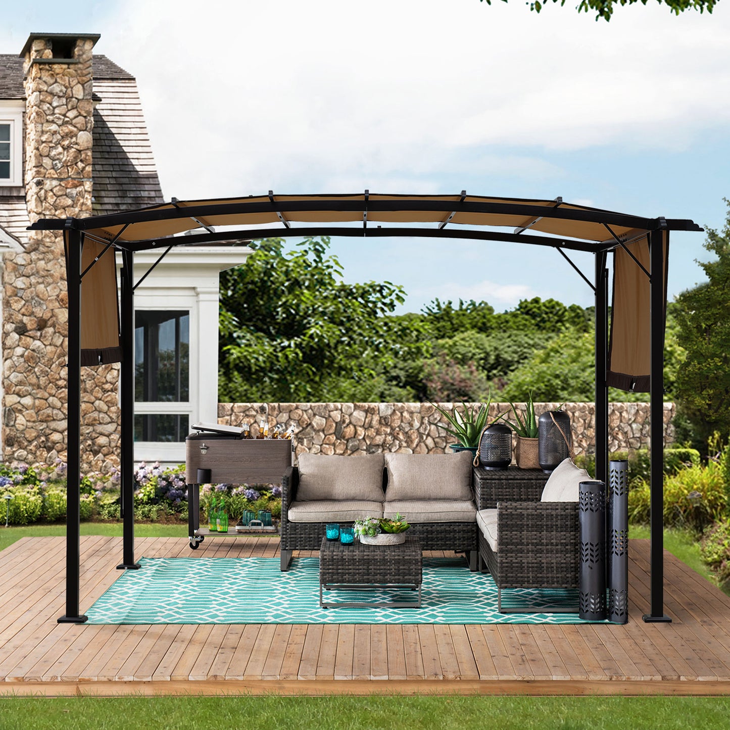 Manson 12 x 9 ft Outdoor Retractable Pergola - Beige