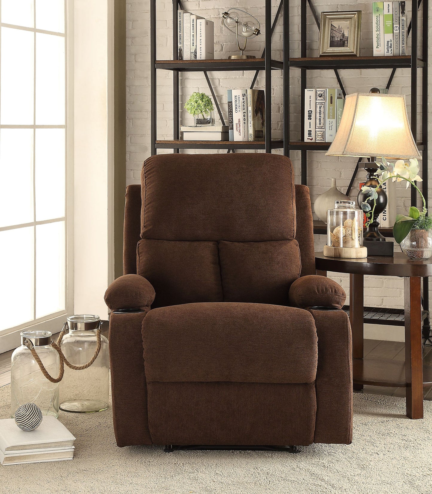 Voe Recliner Chair with Cup Holder - Chocolate