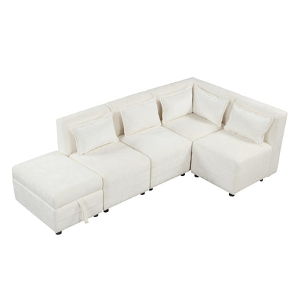 Lexi Sectional Sofa 5-seater Modular Couches with Storage Ottoman - Cream