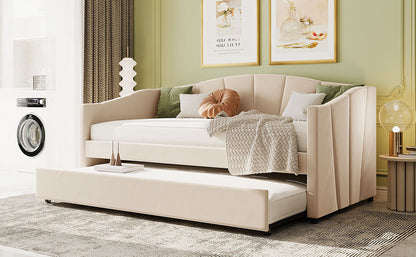 Travis Twin Size Upholstered Daybed with Trundle - Beige