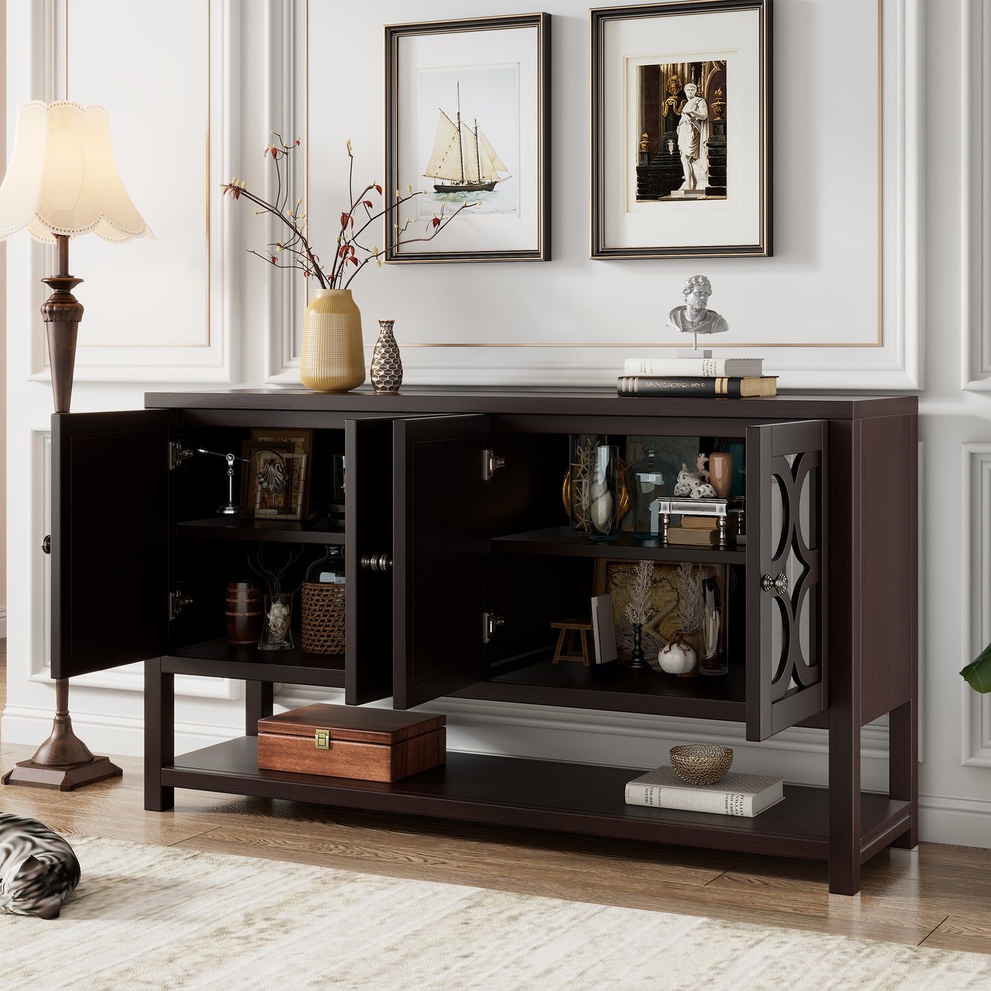 Stasia Sideboard Buffet with Mirrored Doors - Espresso