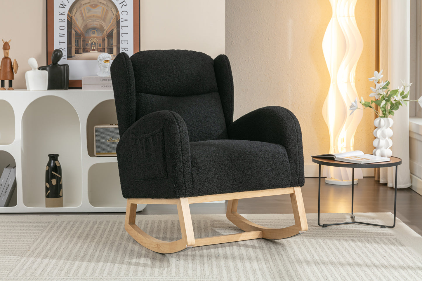 Nadia Teddy Fabric Rocking Chair - Black