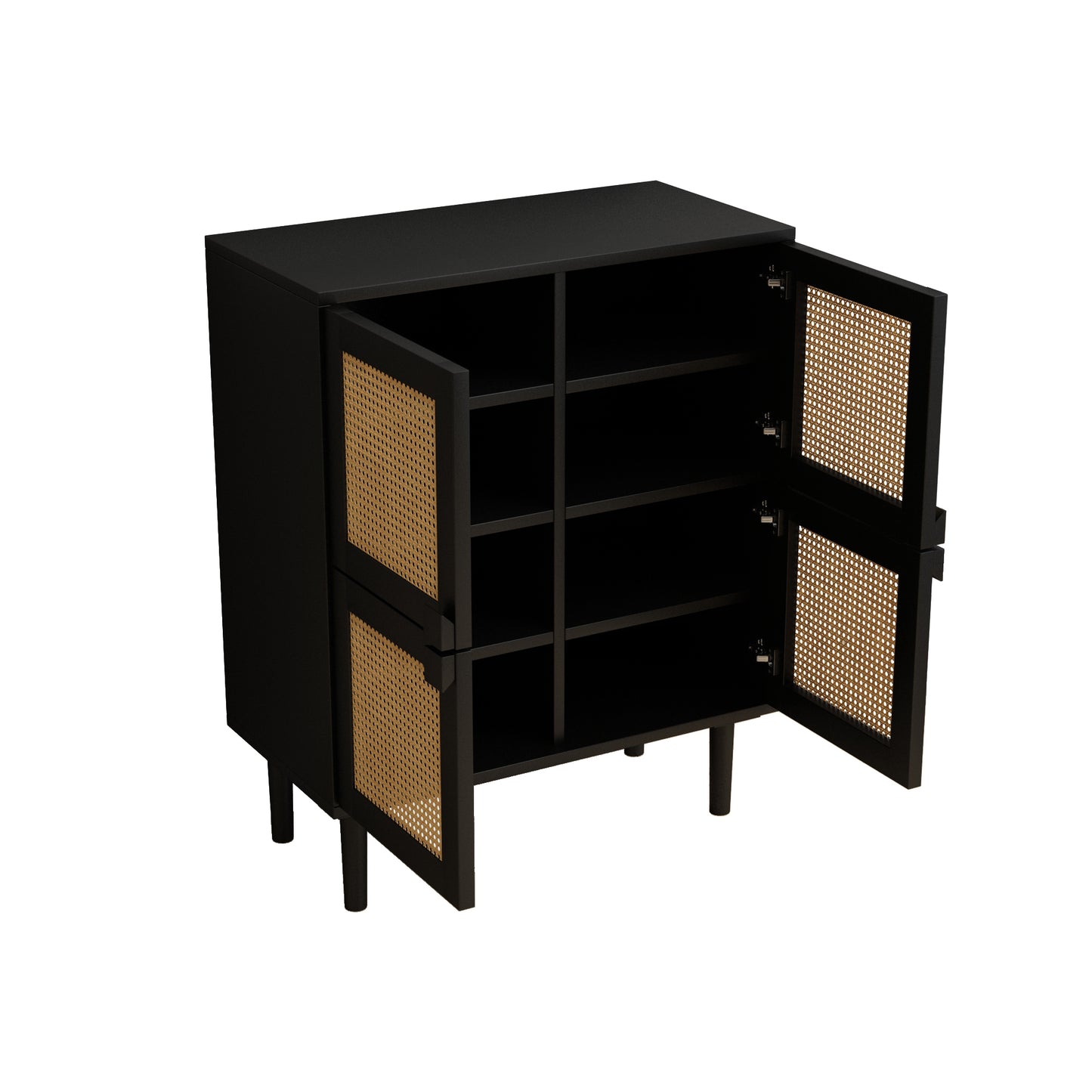 Zook 4-Doors Rattan Mesh Storage Cabinet - Black