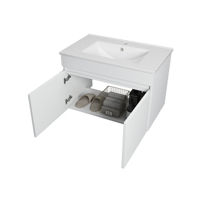 Bathroom Vanity with White Ceramic Basin - White