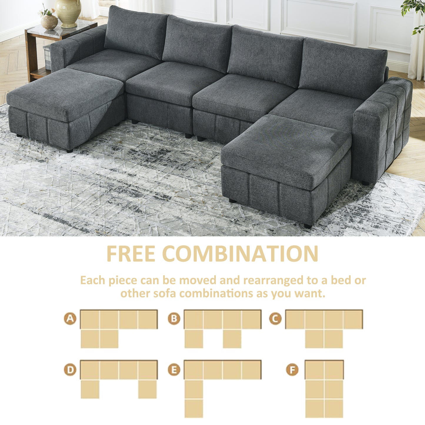 Varga Modular Sectional Sofa Sets (4-Seater with Ottoman) - Gray