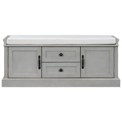 Stash Storage Bench with 2 Drawers and 2 Cabinets - Gray Wash