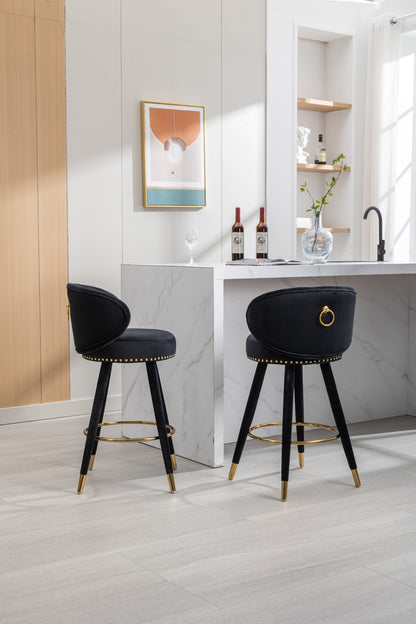 Emma Bar Stools with Back and Footrest  - Black Set of 2