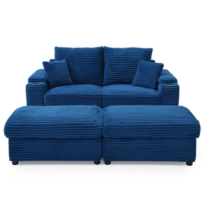 Brianna Loveseat with Ottomans - Blue