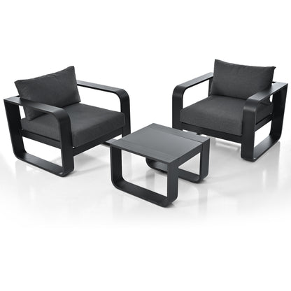 Abel 3 Pc Aluminum Frame Patio Sofa Set - Black+Gray