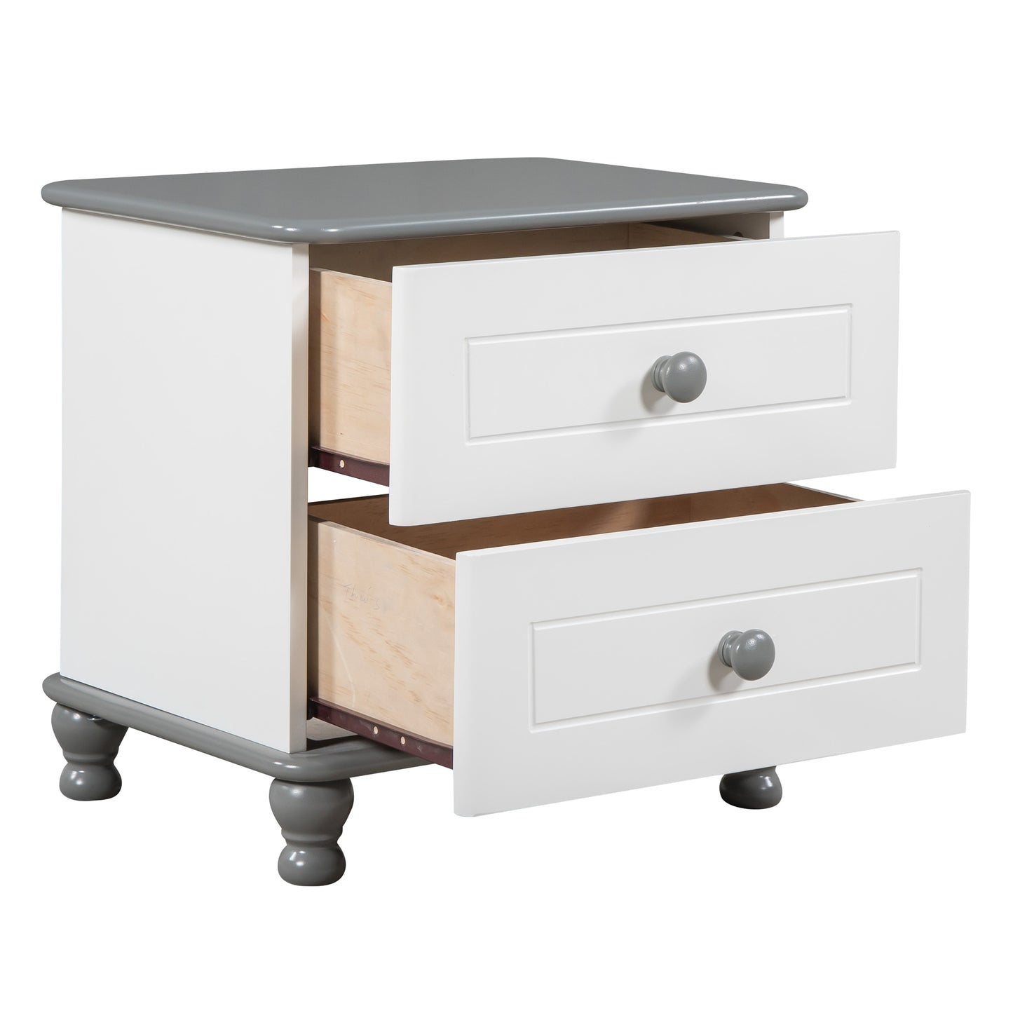 Kaito Wooden Nightstand - White+Gray