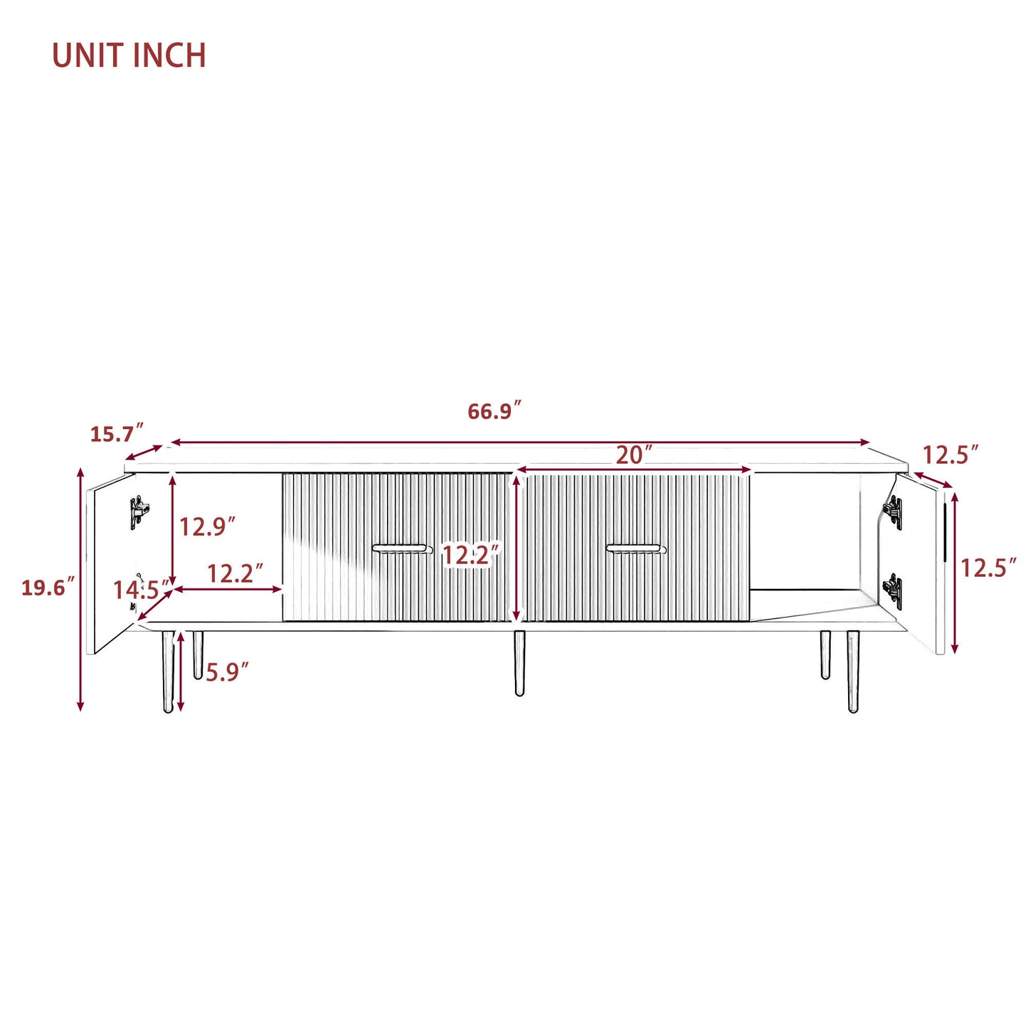 Eden Stylish TV Stand with 5 Champagne Legs - White