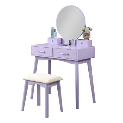 Liannon Wood Vanity and Stool Set - Purple