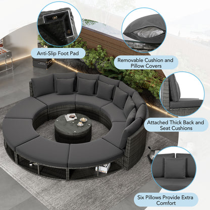 Serrano 9 Pc Outdoor Patio Circular Outdoor Sofa Set - Gray