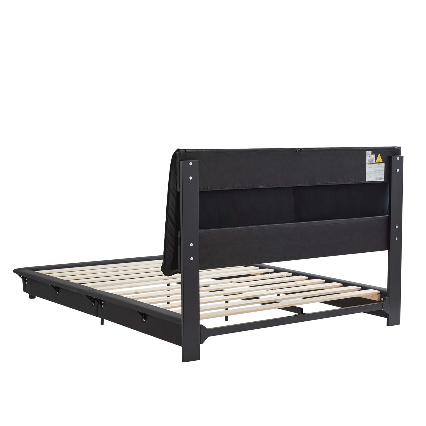 Veda Queen Size Upholstered Platform Bed with Sensor Light - Black