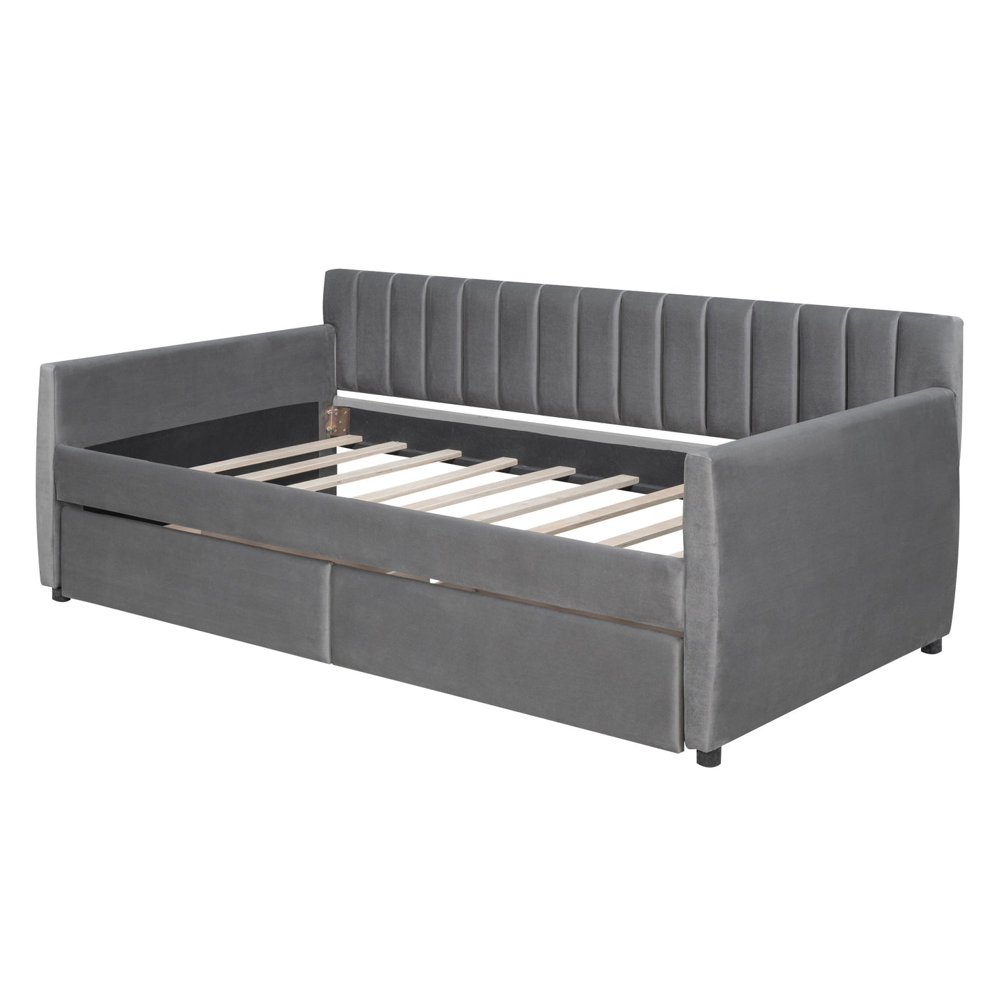 Xena Twin Size Upholstered Daybed with Drawers - Gray