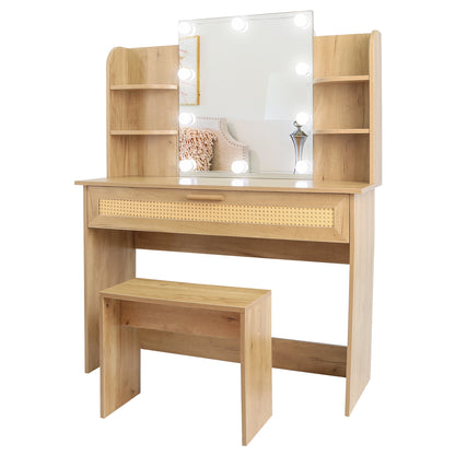 Brooks Vanity Desk Set With LED Lighting Mirror - Natural