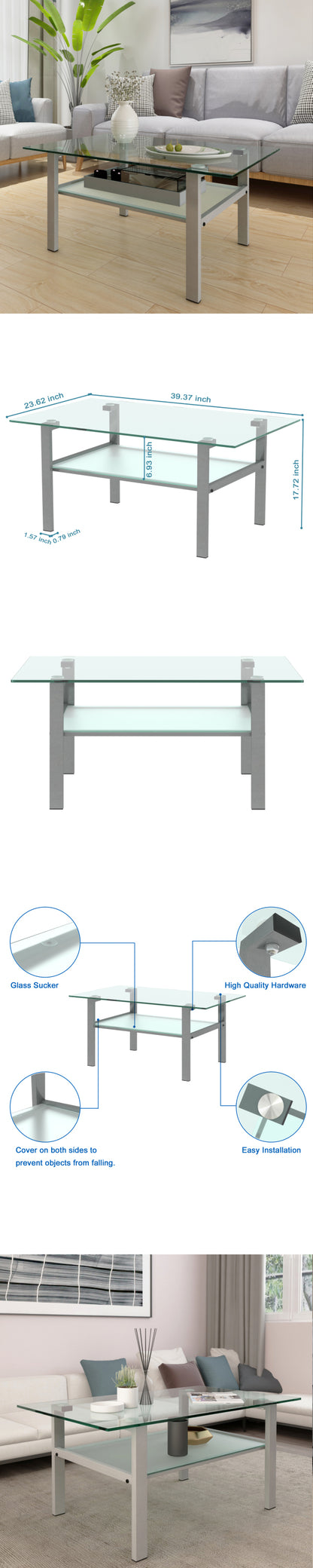 Kaya Glass Top Coffee Table - Grey