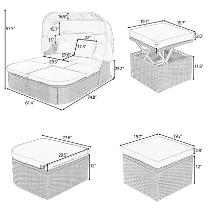 Zella Outdoor Daybed with Retractable Canopy Set - Gray